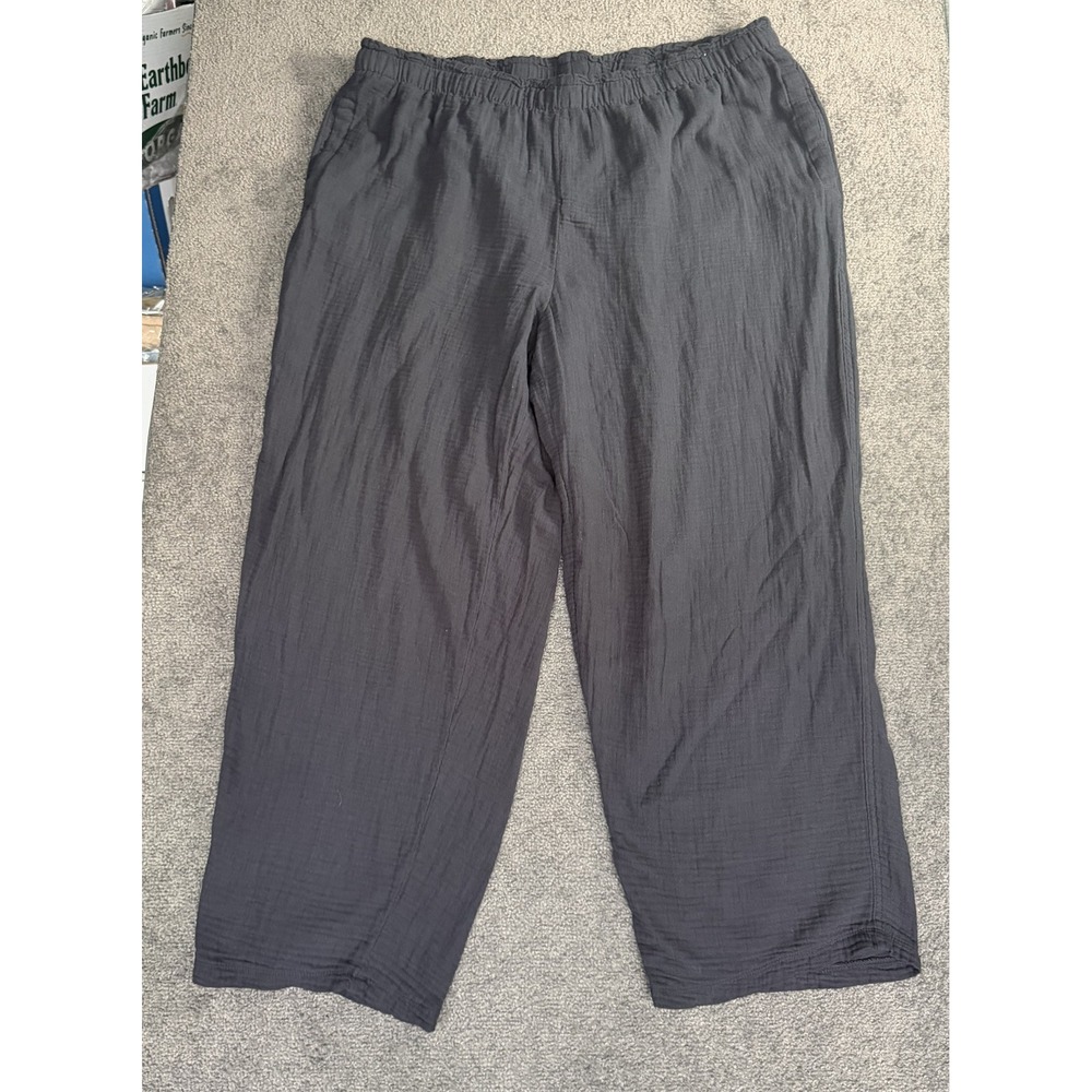 Coldwater Creek XXL Gray Cotton Gauze Wide Leg Pull On Relaxed Pants Pockets